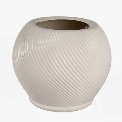 Large Round Plastic Pot – Beige & White